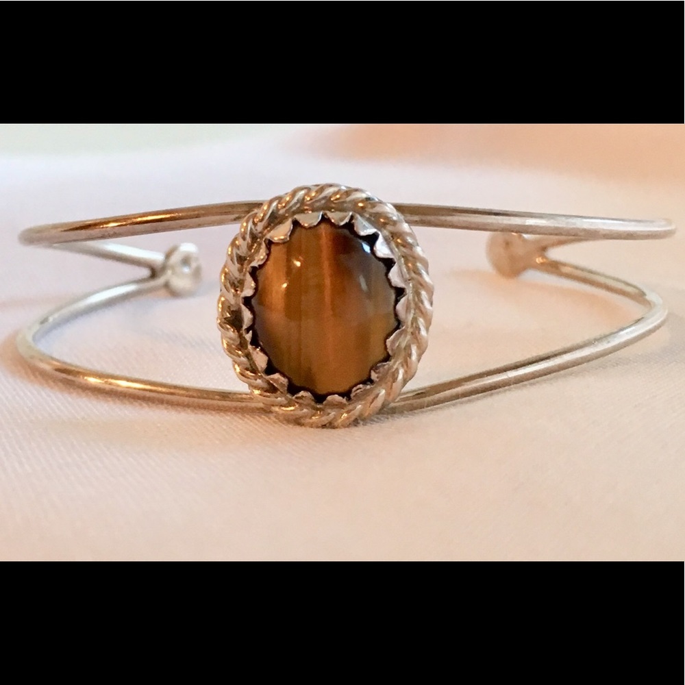 Sterling Cuff bracelet cabochon tigers eye - Picture 5 of 8